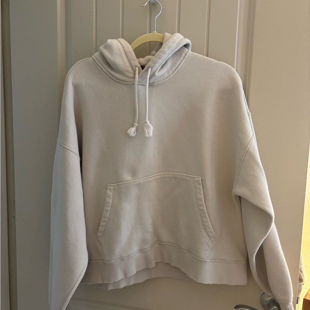 Abercrombie & Fitch Cream Essential Cropped Popover Hoodie